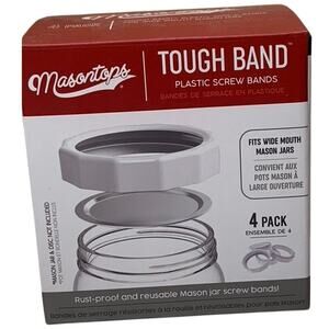 Masontops Tough Band Reusable WIDE MOUTH Canning Jar Plastic Screw Rings 4 Pack